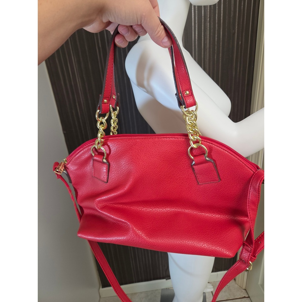 Juicy Couture Red Pebbled Faux Leather Satchel Crossbody Bag Gold Hardware - Picture 9 of 9